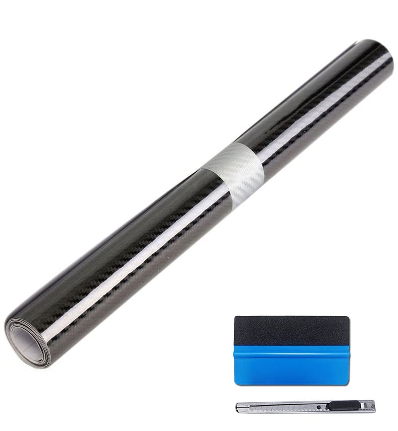 LZLRUN 5D High Gloss Carbon Fiber Vinyl Wrap - Outdoor Rated for Automotive Use - 1.5ft x 5ft Knife + Hand Tool - Image 1